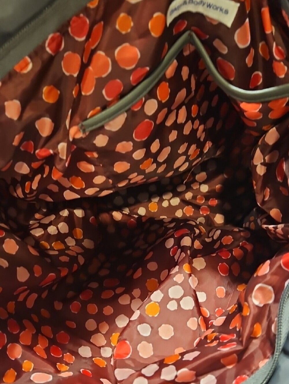 Bath and Body Works Charcoal Gray Nylon Puffer Tote Bag Pink Dot Lining - Picture 3 of 4